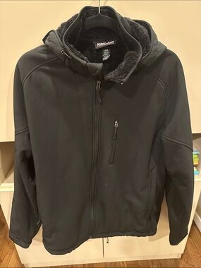 Kirkland Signature Men's Black Hooded Fleece-Lined Softshell Jacket